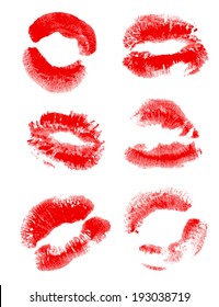 Set of red lips imprints. Isolated on white. For design use.