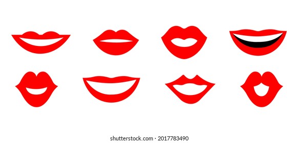Conjunto de labios rojos aislados en fondo blanco. Ilustración vectorial
