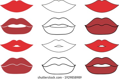 set of red lips on white background