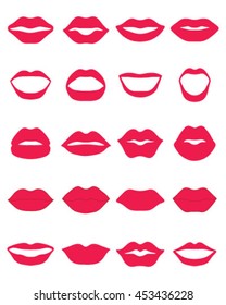 Set of red lips on a white background, vector