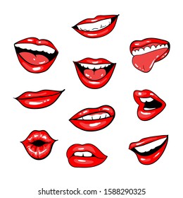 Set Red Lips Pop Art Style Stock Vector (Royalty Free) 1588290325 ...