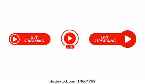 Set of red Live streaming buttons. Concept of logos for social networks, blogging, stream, story, and news feeds. User interface element. Vector illustration