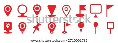 Set of red location pin icons. Map pointers. Modern map marker collection. GPS location symbol. Flat style vector. Vector illustration.
