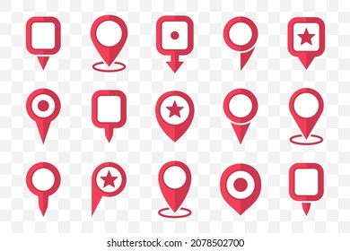 Set of red location pin pointer icon in a flat design