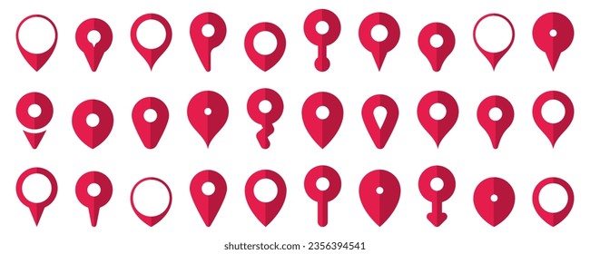Set of red location pin pointer icon in a flat design. Location marker symbol. Red map pin icon collection in a flat design. Vector location pin icons