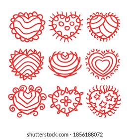 set of red love heart hand drawing. vector illustration