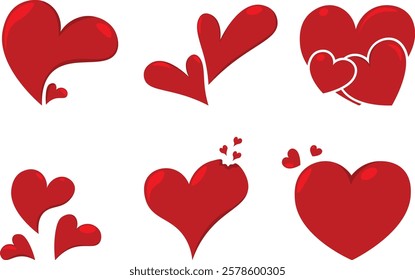 set of  red love Heart shapes of various shapes