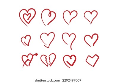 set red love heart symbol graphic design