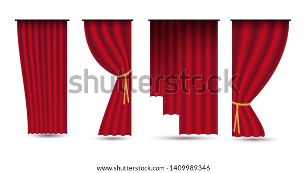 Set Red Luxury Silk Velvet Curtains Stock Vector Royalty Free
