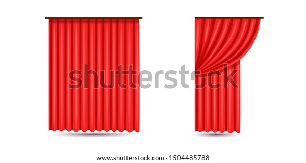 Set Red Luxury Silk Velvet Curtains Stock Vector Royalty Free