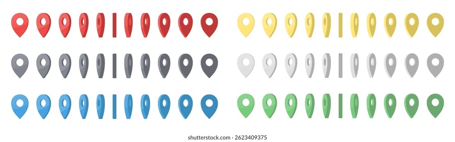 Set of Red Map Pin, Pointer, Marker, Navigation, GPS. Vector 3d Icon