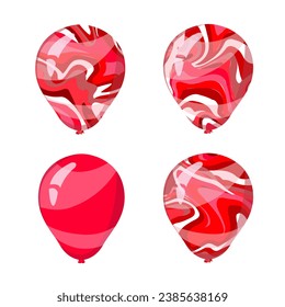 Set of red marble balloons. Vector illustration for card, party, design, flyer, poster, decor, banner, web, advertising.