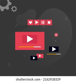 Set von Roten Medien-Player Schaltflächen Symbole in Linie Stil. Set von Vektorschnittstellen-Icons einzeln, für die Website und App.