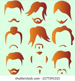 Set of red men's hairstyles with beards and mustaches