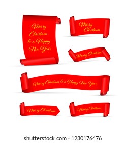 set of red merry Christmas banners