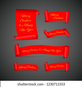 set of red merry Christmas banners