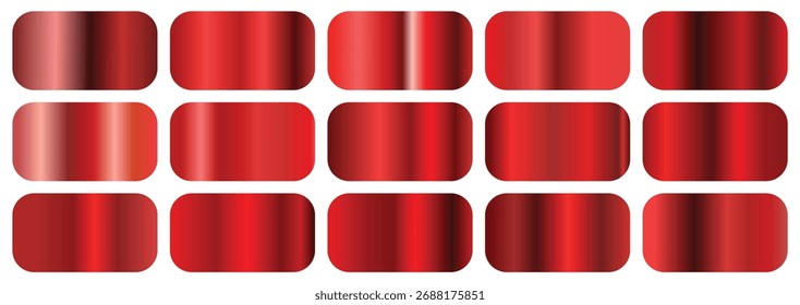 Set of red metallic gradients on a white background. Metallic texture, shiny background. Vector EPS 10.