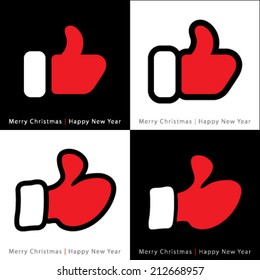 set of red mitten thumb up icons, vector illustration