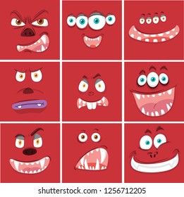 Set of red monster face illustration