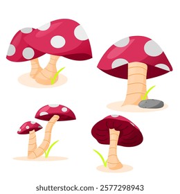 Set of red mushroom vector illustration. Perfect for fungi or plant theme