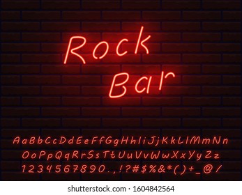 Set Of Red Neon Font. Editable Letters, Numerals, Signs, Icons With Transparent Glow For Web Design And Advertising