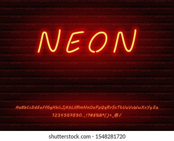 set of red neon font. letters and numerals