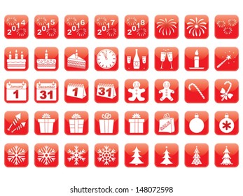 set of red New Year icons