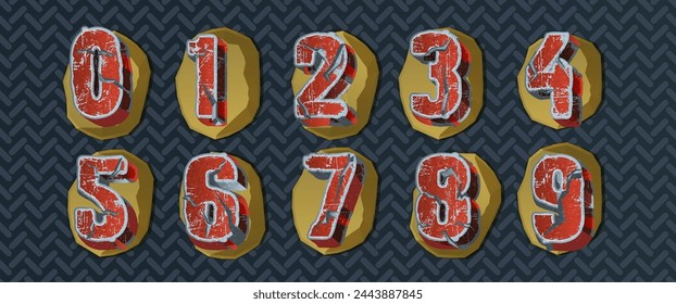 Set of red numbers 1, 2, 3, 4, 5, 6, 7, 8, 9, 0 and percent sign. 3d illustration.