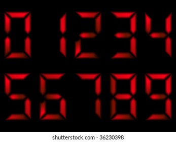 Set of red numbers on seven segment display