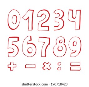 Set of red numbers on white background
