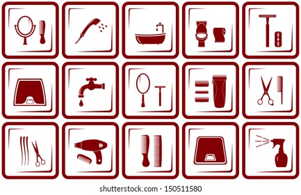 set red objects - hair care and bathroom icons 