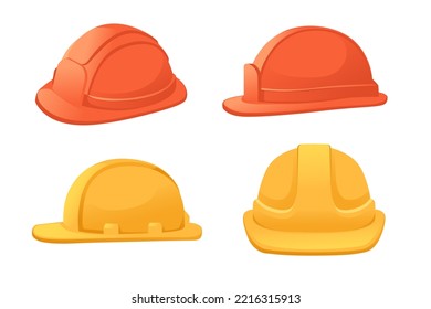 Set of red and orange color safety builder helmet vector illustration isolated on white background