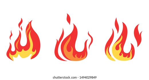 Set of red and orange fire flame. Collection of hot flaming element. Idea of energy and power. Isolated vector illustration in flat style