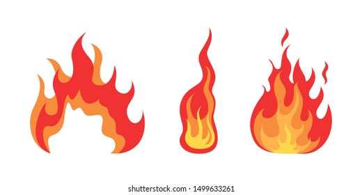 Set of red and orange fire flame. Collection of hot flaming element. Idea of energy and power. Isolated vector illustration in flat style