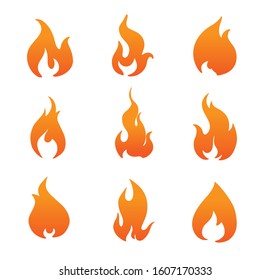 Set of red and orange fire flame. Collection of hot flaming element.  Vector flame illustration