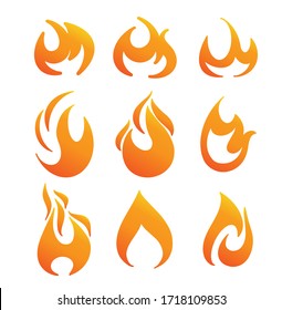 Set of red and orange fire flame. Collection of hot flaming element.  Vector flame illustration