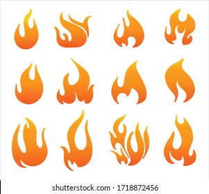 Set of red and orange fire flame. Collection of hot flaming element.  Vector flame illustration