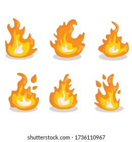 Set of red and orange fire flame. Collection of hot flaming element. Vector flame illustration