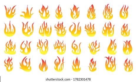 Set aus roter und orangefarbener Flamme. Kollektion des Heißflammenelements. Idee von Energie und Macht. Vektorgrafik.