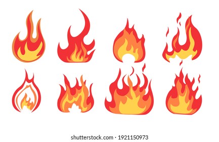 Set of red and orange fire flame. Collection of hot flaming element. Idea of energy and power. Isolated vector illustration in flat style