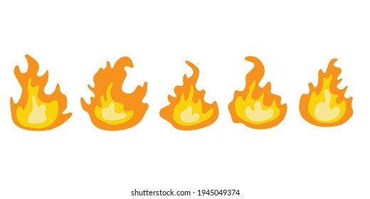Set of red and orange fire flame. Collection of hot flaming element. Idea of energy and power. Isolated vector illustration in flat style