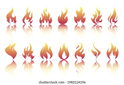 Juego de llamas de fuego rojo y naranja. Colección de elementos inflamantes. Ilustración de llama del vector

