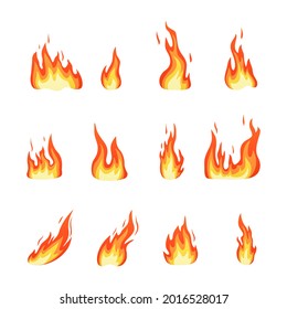 Set of red and orange fire flame. vector illustration