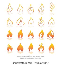 Juego de llamas de fuego rojo y naranja. Colección de elementos inflamantes. Idea de energía y poder. Ilustración vectorial aislada en estilo plano