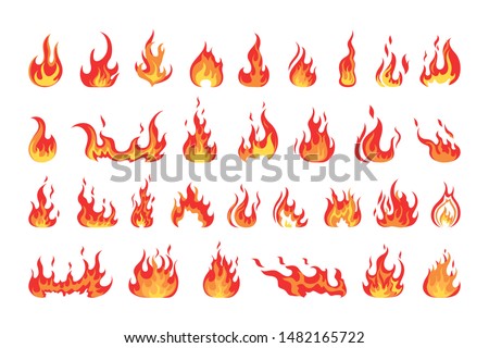 Set of red and orange fire flame. Collection of hot flaming element. Idea of energy and power. Isolated vector illustration in flat style Stok fotoğraf © 