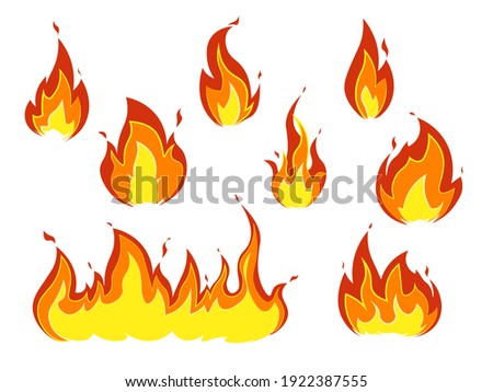 Set of red and orange fire flame. Fire on a white background.