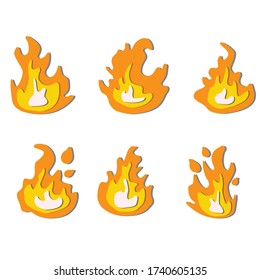 eine Reihe roter und orangefarbener Flammen. Eine Sammlung heißer Flammenelemente. Die Idee von Energie und Macht. Isolierte Vektorgrafik