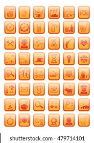 set of red and orange icons on various topics for the Web