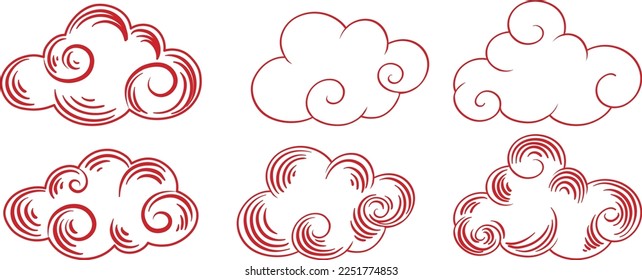 Set of red outline cloud illustration