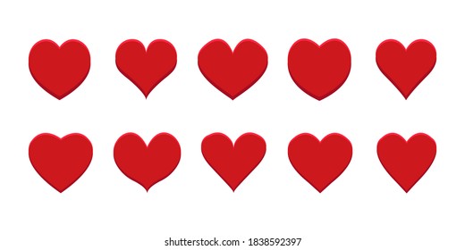 Set of red outline hearts on a white background. vector illustration.